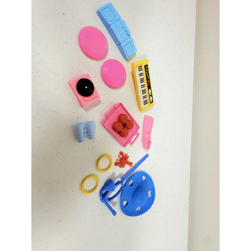 Vintage Barbie Beach Vacation Accessory Lot Mattel Umbrella Chairs Floats Etc
